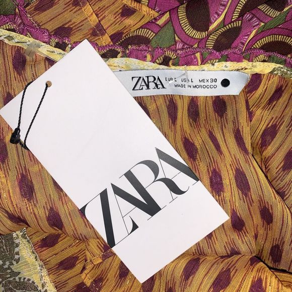 ZARA PRINTED HALTER TOP SIZE L Chiffon Hippie Peplum Layered low cut back Multi - Picture 7 of 12